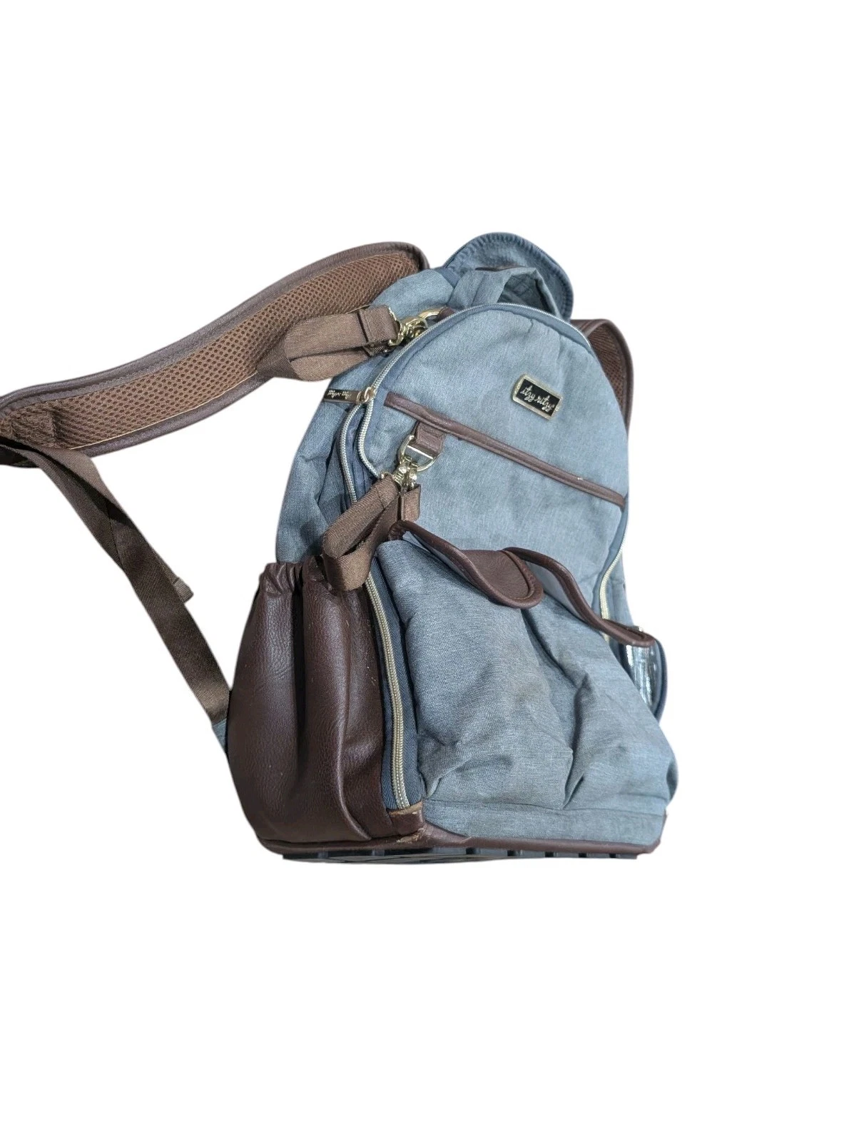 Itzy Ritzy Backpack Diaper Bag Gray + Brown Detail - Changing Pad Included