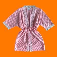 90's vintage baby pink satin angelic coquette lace trim robe SMALL