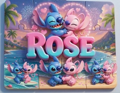 Personalisiertes Stitch & Angel Kinderpuzzle 24 Teile Individueller Name Geschenktüte