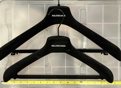 Balenciaga Black Velvet Felt Clothing Hangers 2x: 1x 40cm & 1x 45cm - Authentic
