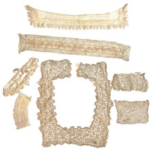 Lot Handmade Crocheted VICTORIAN Lace Collars Wrist Cuff Trim Vintage Edwardian