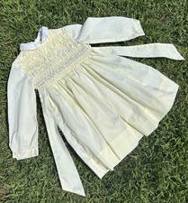 Vintage Polly Flinders Hand Smocked Yellow Dress Size 6 Girls