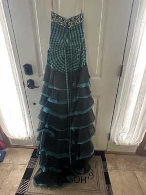 teal and black prom dress La Femme Dress 32872