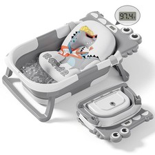 Bañera plegable para bebé, con cojín suave y termómetro en tiempo real, ideal pa