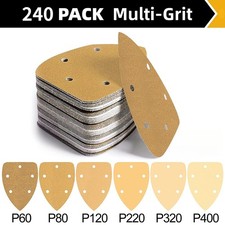 240PCS 5.5"x3.9" Mouse Sander Sandpaper 5-Hole Sanding Pad Hook Loop 60-400 Grit