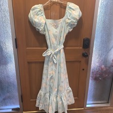 Love Shack Fancy Women’s Size 10 Baby Blue Floral Dresss Puff Sleeves