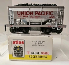 Vtg Atlas 6264 O Gauge 70 Ton Ore car with Custom Coal Load, Union Pacific 26498