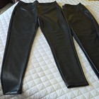 Zenana Women's Black Faux Leather Stretch Ankle Leggings, Size L  2 pair  — photo 2