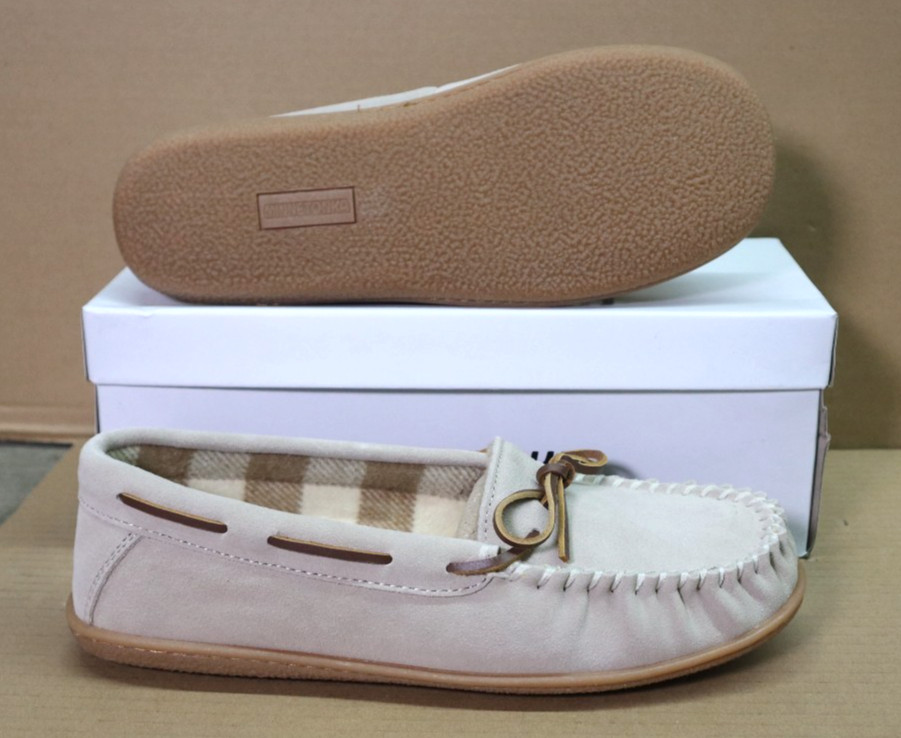 Minnetonka  Camp Tie Moccasins Stone Hard Sole Womens Size 10