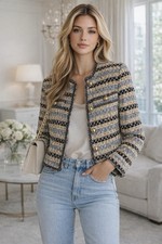 NWT Veronica Beard Sumira Jacket BlueIvory Metallic TweedGold Button Size 2 798