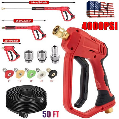 #ad 4000PSI High Pressure Power Washer Spray Gun Wand Lance Nozzle Tips Hose Kit M22 $28.98