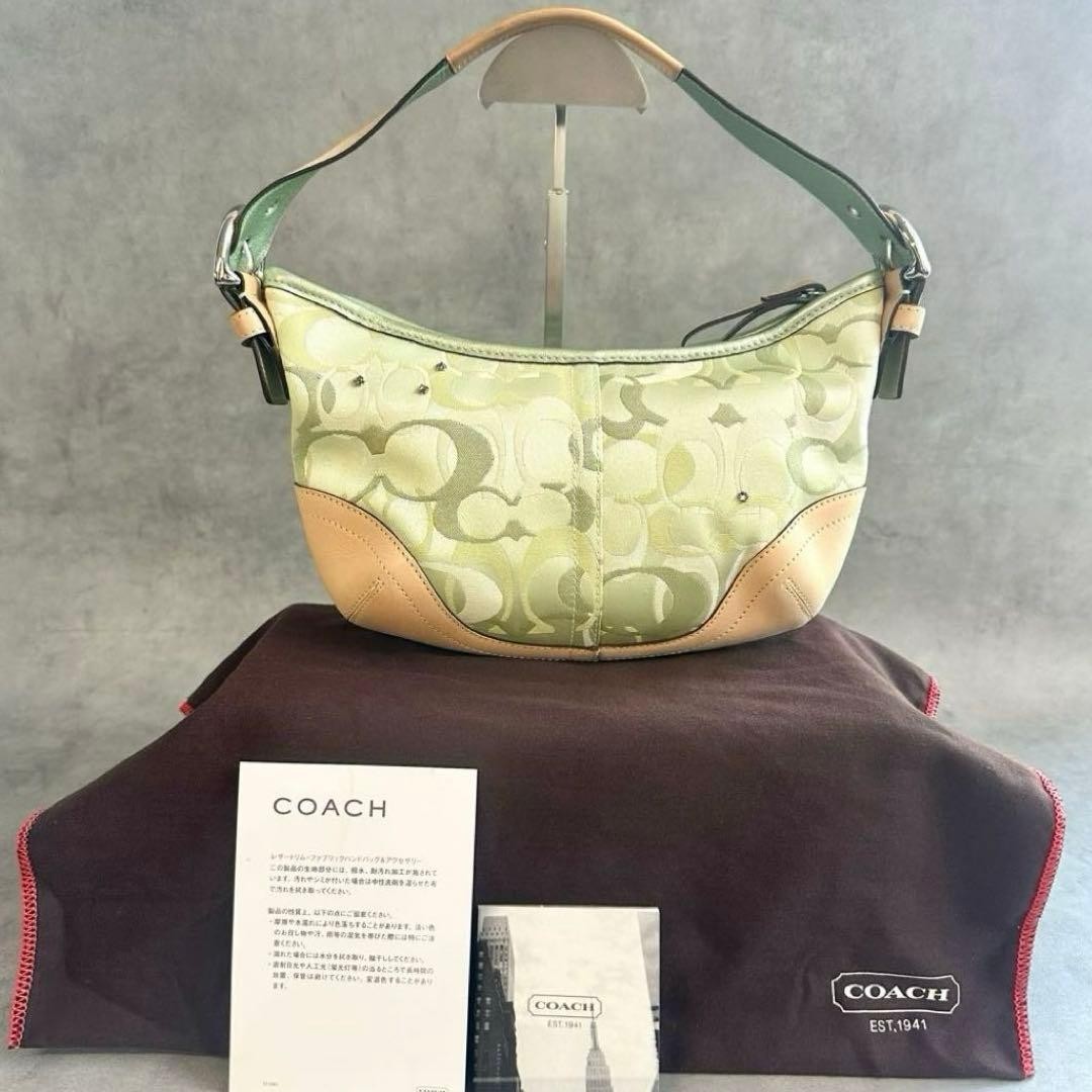 超希少☆COACH Ladybug Ltd Ed Signature Bag COACH Ladybug Shoulder Bag Green Canvas Leather Hobo Signature