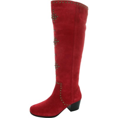 Array Womens Red Studded Leather Knee-High Boots 8 Medium (B,M) BHFO 7872