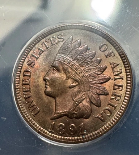 TOP EBAY GRADE ? ANACS MS62 RB RPD 🔥 1891 Indian Head Cent repunched date error