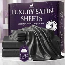 Satin Sheets Queen Size 4 Piece Luxury Silky Bed Set, Softer Than Silk, 15"