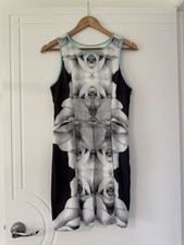 Finders Keepers Mini Dress Black & Pastel Roses Print Pleated Size M AU 10 US 6