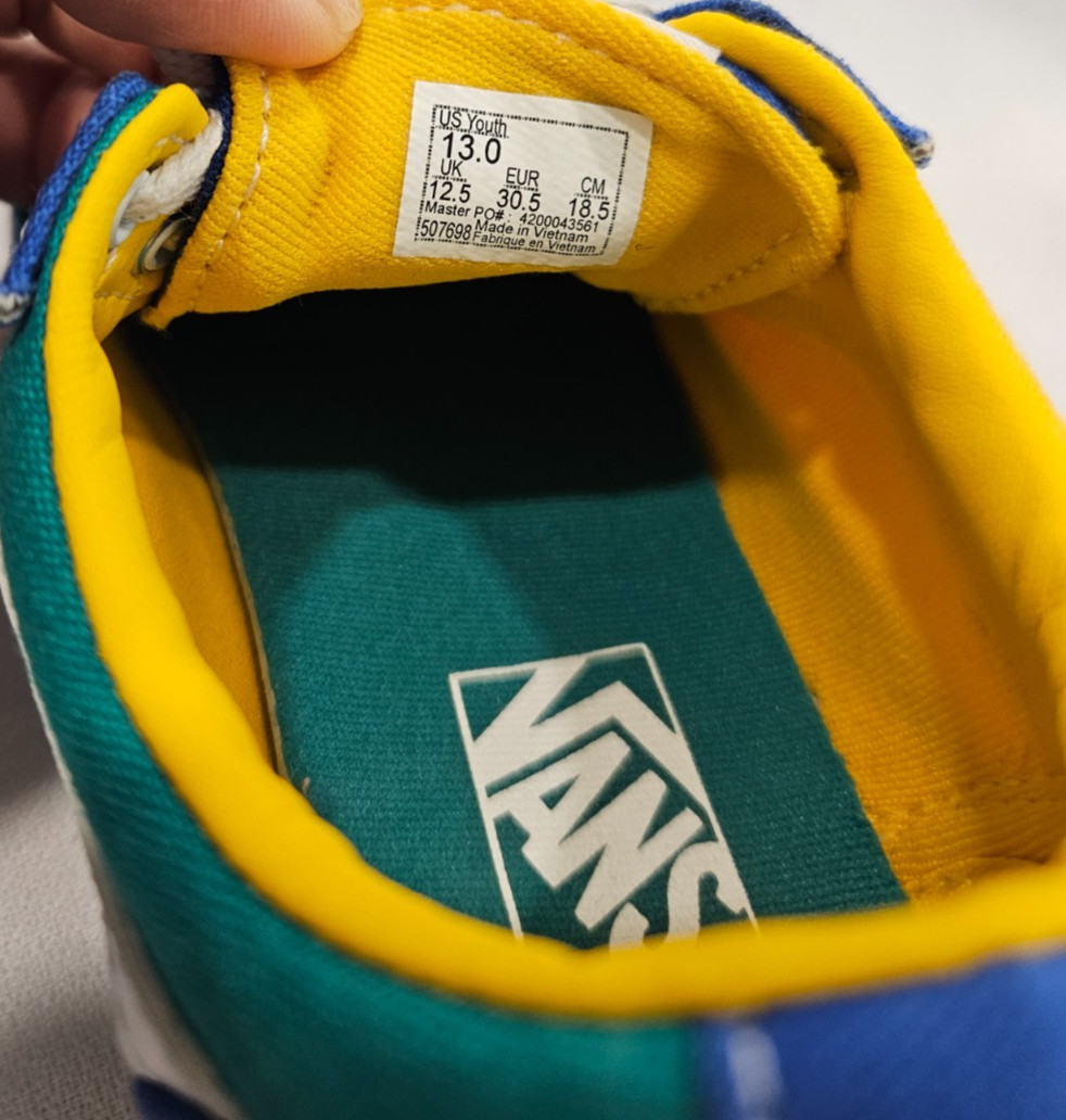 Vans Unisex Yellow Green colorblock canvas low-top sneakers Kids size 13 thumbnail 5