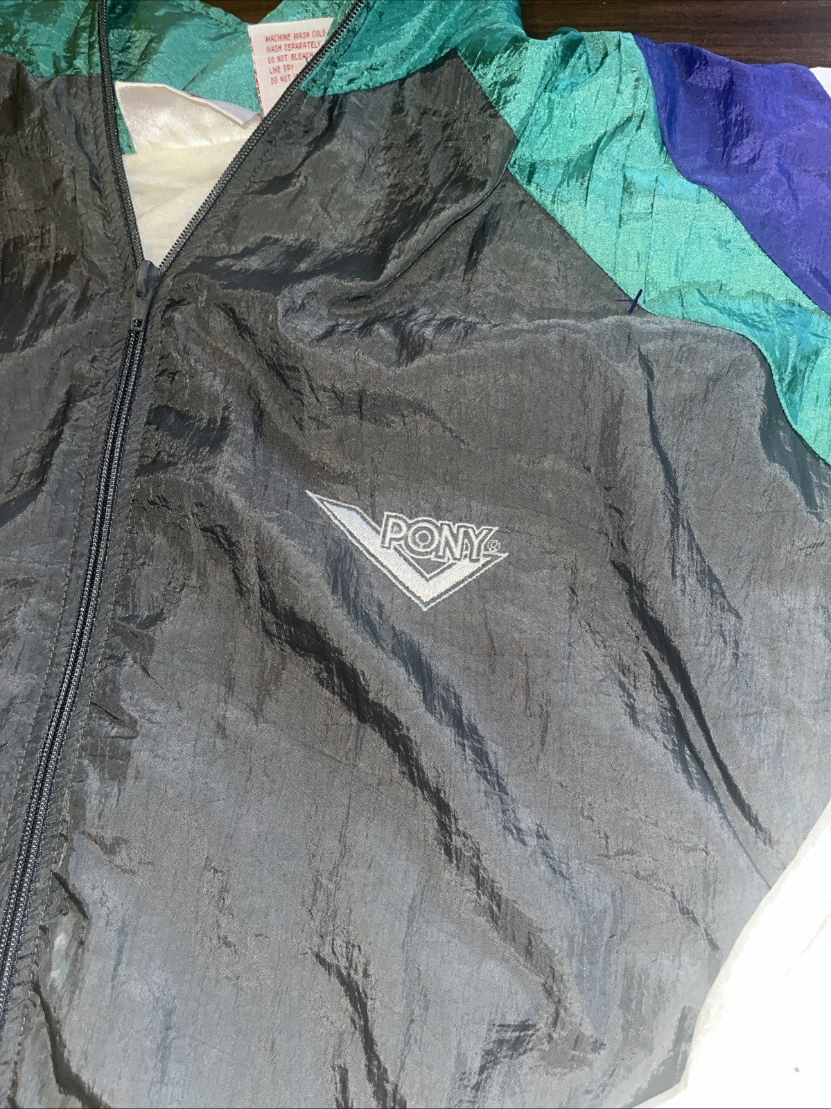 Giacca a vento vintage Pony colorblock pista zip XL