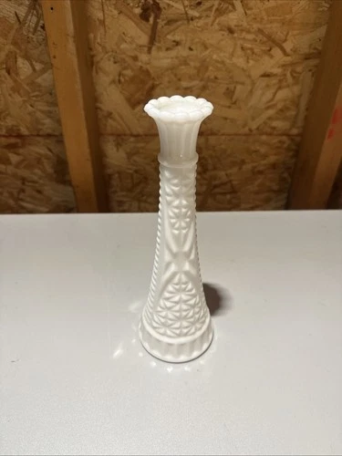 Vintage White Milk Glass Bud Vase - 9" Tall