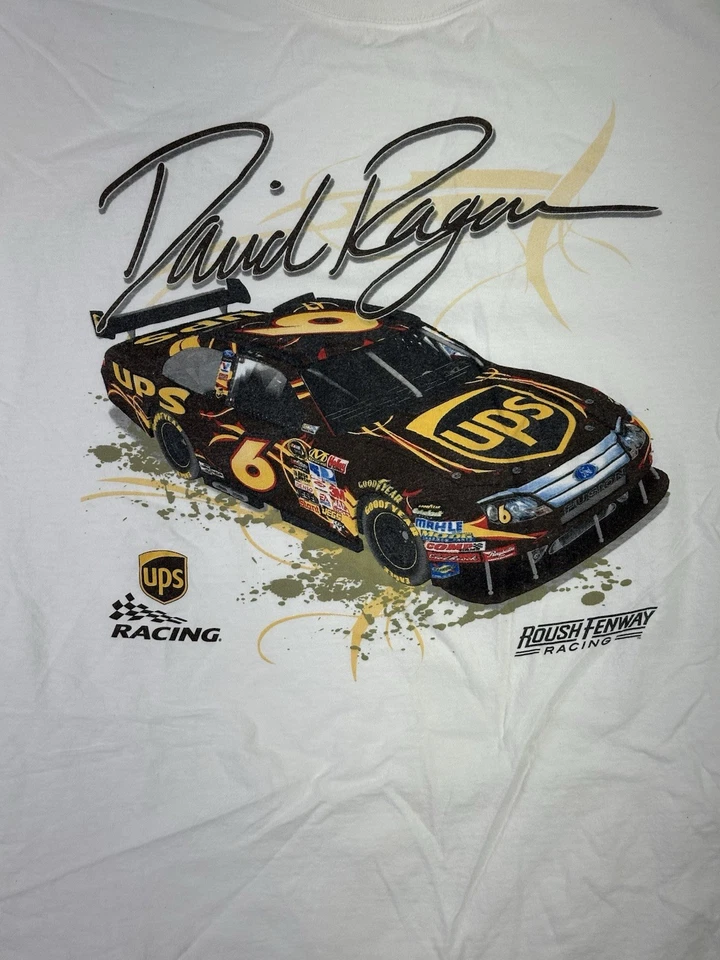 Vintage NASCAR David Ragan UPS Racing #6 Roush Fenway T-Shirt White 2XL - Image 4 of 4