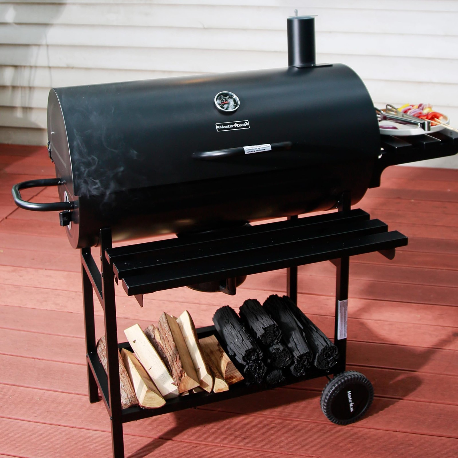MASTER COOK 40inch Barrel Charcoal Grill,Outdoor BBQ Smoker Grill,Foldable Shelf