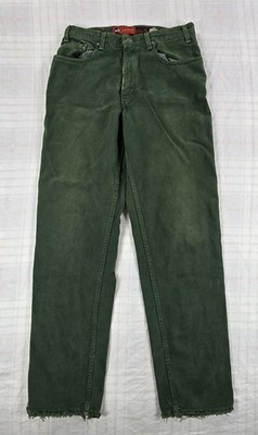 Vintage 90s Levis Silver Tab Mens Jeans Loose Fit Green Distressed Hems 32 X 34