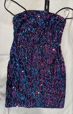 Fashion Nova Sequin Bodycon Mini Dress Purple Blue Black Strappy Side Slit S