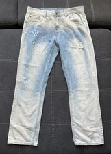 Y2K Flypaper Denim Distressed Straight Jeans Light Blue 34x32 Western Cowboy