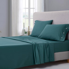 Peacock Blue Queen Bedding Set - 4 Pieces with Fitted Flat Sheets, Pillowcases