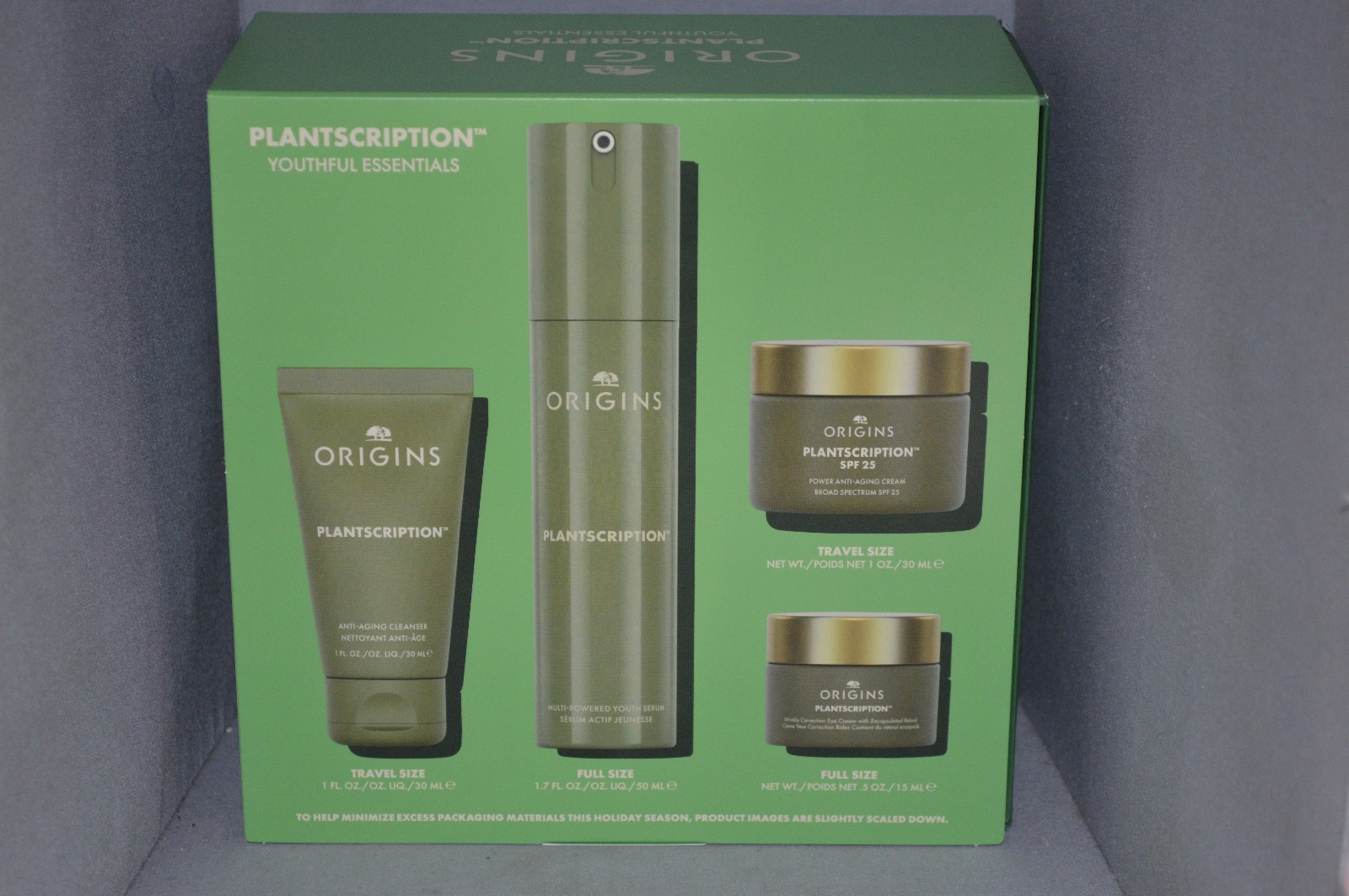 Origins Plantscription Youthful Essentials 4 pc Set New Boxe
