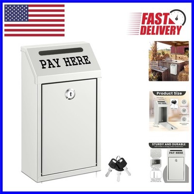 Durable Metal Cash Box with Key Lock - Ideal for Self-Serve Stands, White Finish