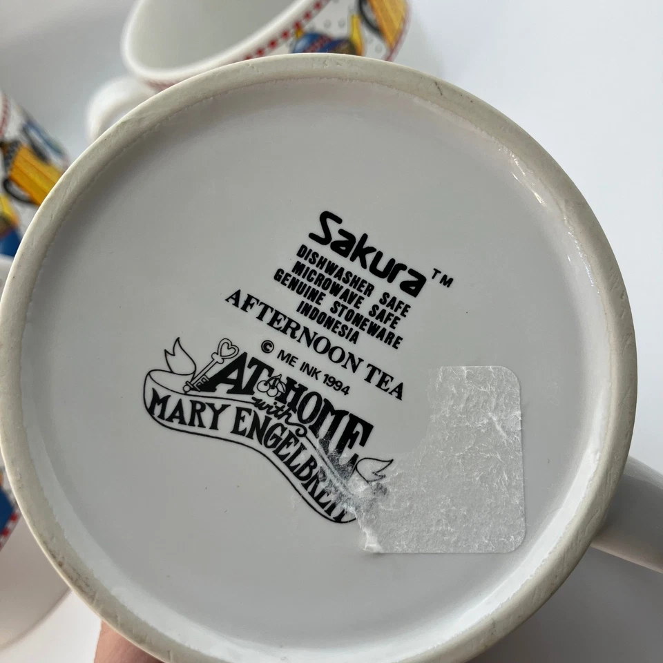 Juego de 4 tazas de té de la tarde Mary Engelbreit Sakura 1994 gres vintage Foto 3 de 4