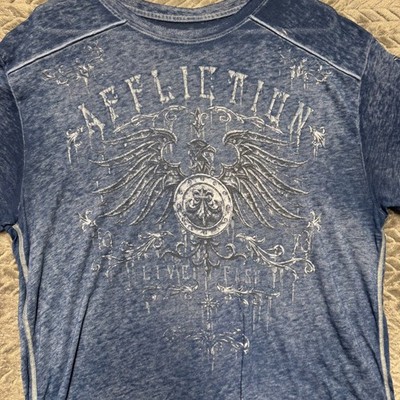 Affliction Graphic Tee XL Blue Live Fast Eagle Shield Mineral Wash (1628)