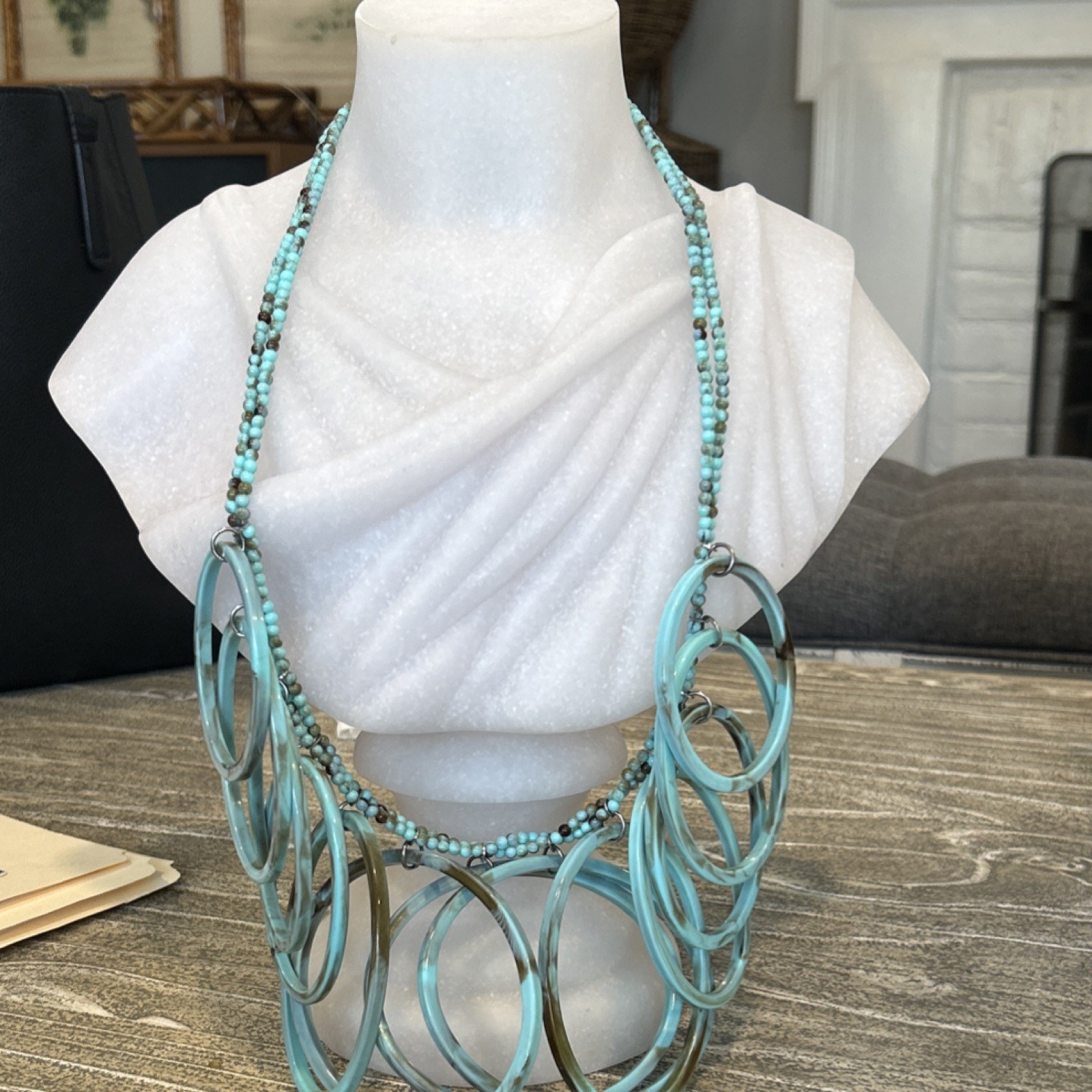 Unique Statement Turquoise Statement Bib Loop Bea… - image 5
