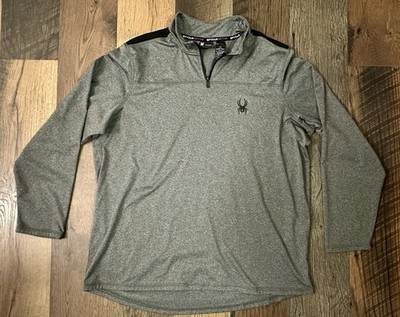 Spyder Active ProW B Mens Shirt Large Gray 1/4 Zip Long Sleeve Logo Performance