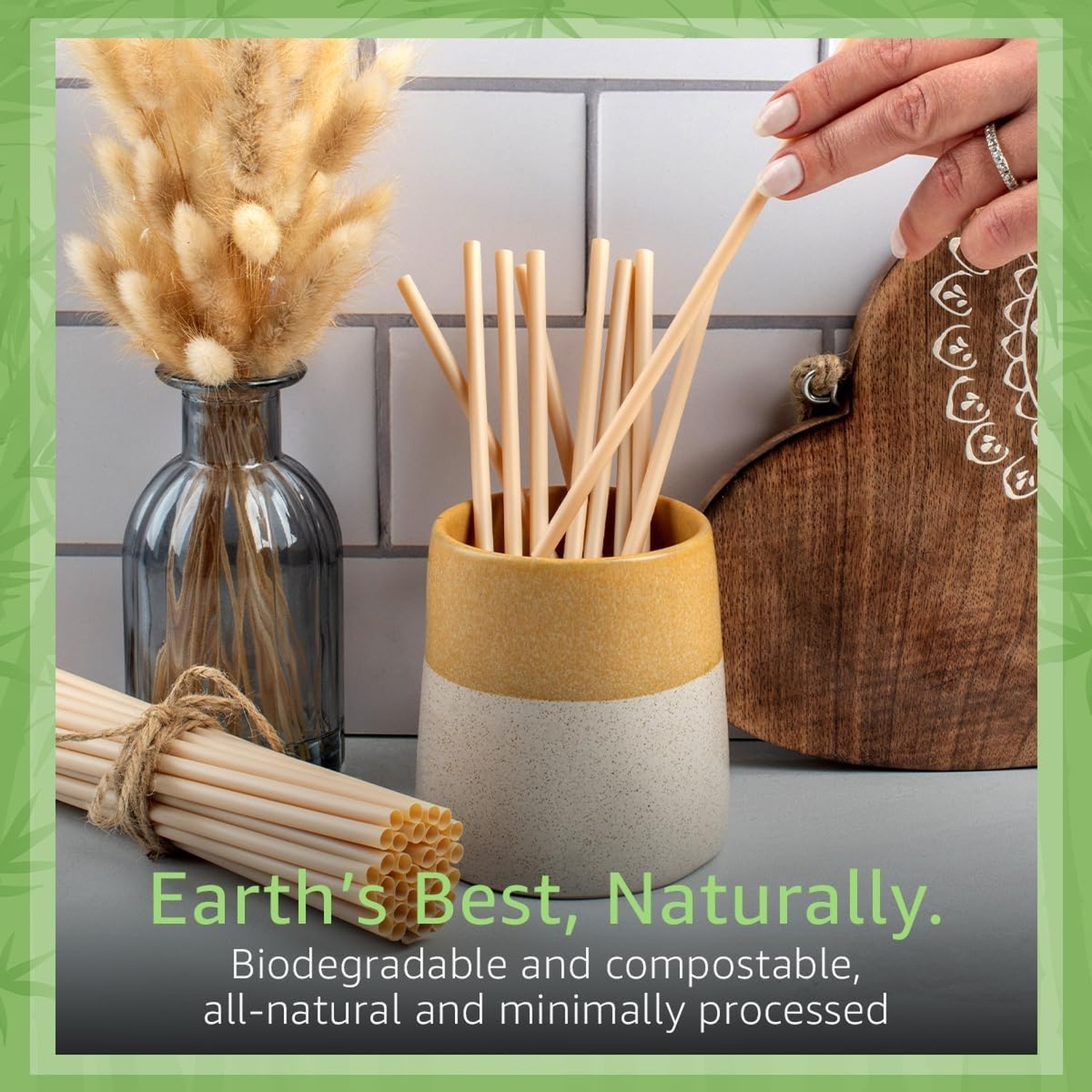 Bamboo Powder Straws Biodegradable (1000-Pack) - 7.88" Disposable Individual ...