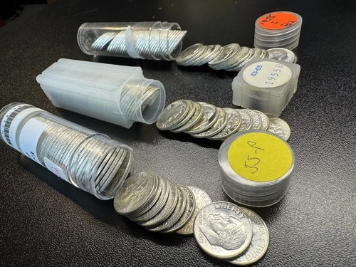 3 Rolls BU 1955 P D S  Roosevelt Dimes $15FV - Amazing condition AND great price