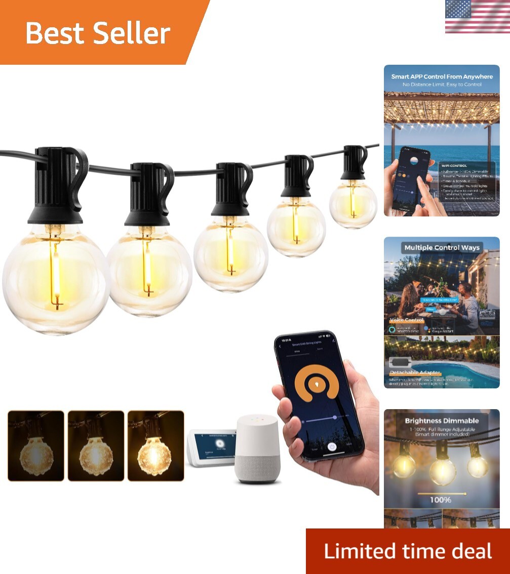 100Ft G40 LED Outdoor String Lights Warm White Dimmable WiFi Alexa Waterproof