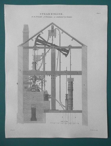 STEAM ENGINE by Smeaton on Newcomen's Principle - 1822 Antique Print A. Rees - 第 1/3 張圖片