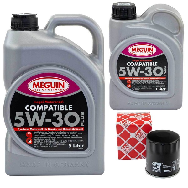 MotoröL Set 5W-30 Plus Meguin 6 Liter + ÖLfilter FüR Chrysler 300 C Dodge Jeep-image