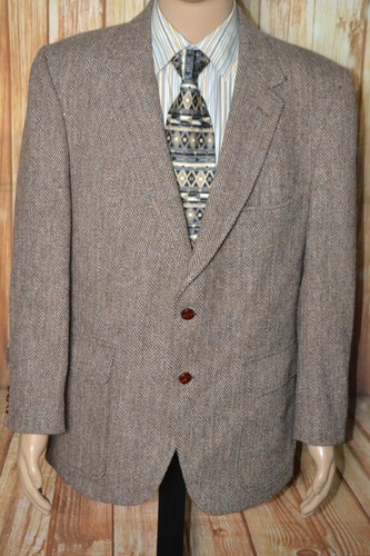Vintage Harris Tweed Men Parital Lining 2 Front Wooden Button Blazer Sz 44R - Picture 2 of 12