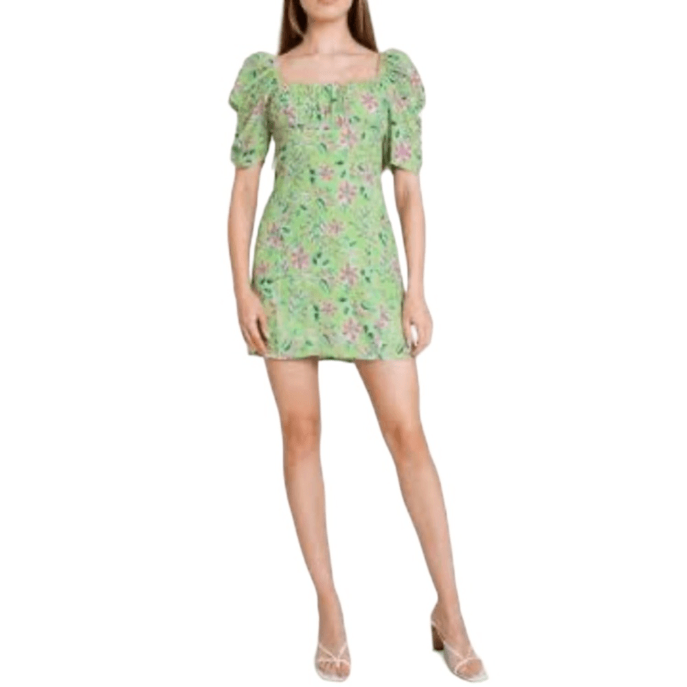 Wayf Dress Womens Large Liv Green Floral Puff Sleeve | eBay