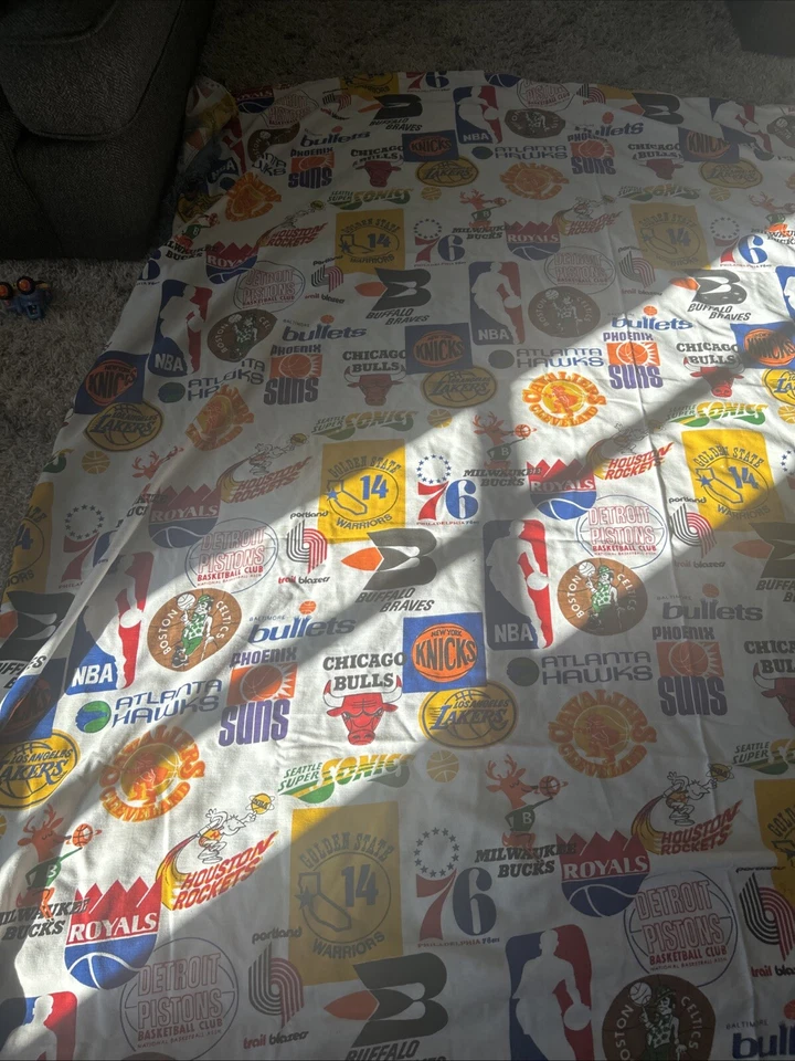 Sábana bajera vintage NBA tela equipo baloncesto 95 X 75 años 70 Foto 3 de 4