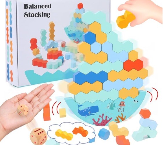 Montessori Balance Stacking Toy with 25 Wooden Building Blocks