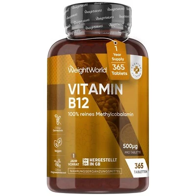 WEIGHTWORLD Vitamin B12 365 vegan Tablets - Metabolism, immune support - Tiredness & fatigue