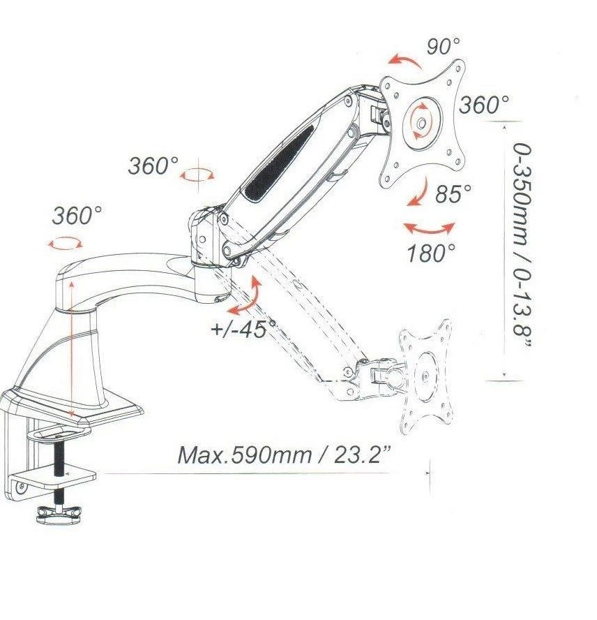 RobotArm GM112F Gas Spring Desk Mount LCD for 15" to 27" LCD or LED monitors NEW - Image 2 of 3