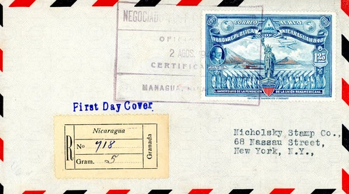 Nicaragua 50th Pan American Anniversary Issue C253 First day cover. Registered