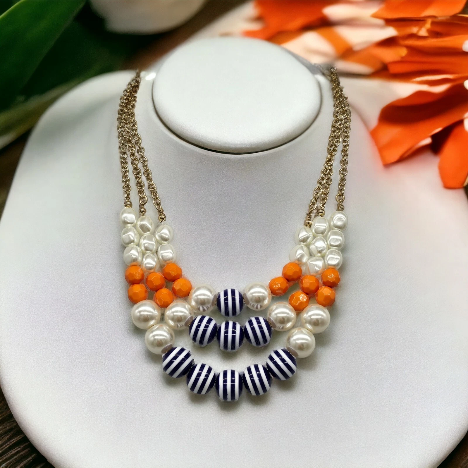VETEMENTS Affascinante Collana Charlie Perline Finta Perla Arancione Sfaccettata A Righe Graduate