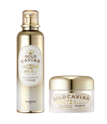 Skinfood Gold Caviar Plus Toner 120ml + Collagen Plus Mak Cream 50g K-Beauty