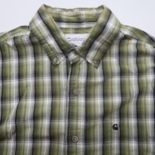 Carhartt Mens Button Down Shirt Large Short Sleeve Green Plaid 100 Cotton